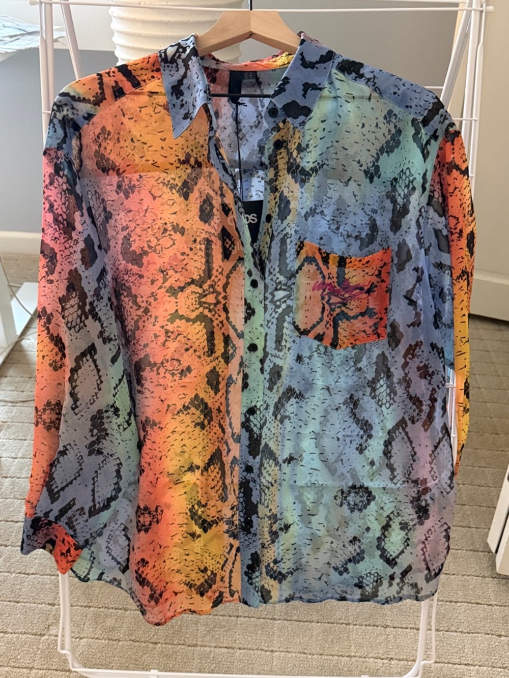 ASOS Multicolor Snake-Print Sheer Button-Down Blouse